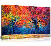 Abstract Contemporary Painting Colourful Autumn Forest Canvas Wall Art Picture Print (18x12in)