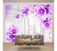 Abstract Corridor Spatial Extension Purple Flowers 3D Wallpaper Easy Install Feature Office Living Room Sofa Bedroom TV Background Wall Decoration-300cm×210cm