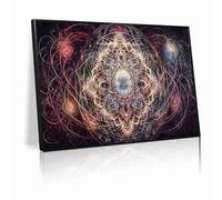 Abstract cosmic art print, galactic mandala sacred geometry mural, flower of life themed wall decor, spiritual art gift, intricate pattern, home decor(L18"xW12"-Metal-Framed)