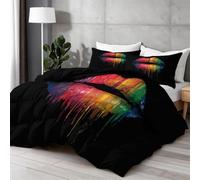 Abstract Coverless Duvet 7.5 Tog 200x200cm, Double Graffiti Colorful Lips Reversible Quilt Comforter for All Seasons, Soft Machine Washable Bedding Comforter Set for Art Lovers, Black