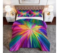 Abstract Coverless Duvet King 7.5 Tog, Soft Comfy Geometric Rainbow Stripes Tie-Dye Quilted Summer Duvets Lightweight Comfortable Reversible Washable Comforter with Pillowcases