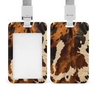 Abstract Cow Skin Badge Holder with Lanyard - Waterproof Hard Plastic ID Card Holder Professional Name Tag Vertical ID Card Name Badge for Office Nurse Doctor Teacher