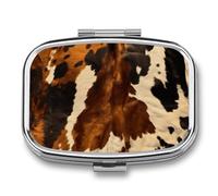 Abstract Cow Skin Pill Box 2 Compartment - Small Metal Medicine Organizer Portable Pill Case for Purse Pocket Travel Vitamin Organizer for Men Women, BPA-Free