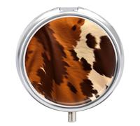Abstract Cow Skin Pill Box Cute Round Pill Case Portable Medicine Tablet Vitamin Holder Organizer for Purse Pocket