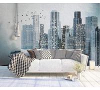 Abstract Creative City Architecture Flying Birds 3D Wallpaper Premium Textured Silk Study Dining Living Room Bedroom Sofa TV Wall Easy Install-300cm×210cm
