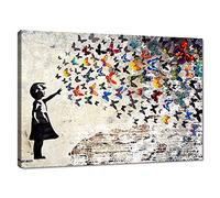 Abstract Creative Graffiti Street Canvas Wall Art Banksy Painting Artwork Wall Decor Graffiti butterfly Painting Colorful Artwork Pop Art Wall Decor Framed Art for Living Room Bedroom - 16x12 inch