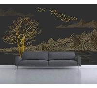 Abstract Creative Lines Landscape Flying Birds 3D Wallpaper Premium Textured Silk Study Dining Living Room Bedroom Sofa TV Wall Easy Install-430cm×300cm