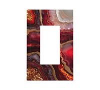 Abstract Crimson Red Marble with Gold Veins Light Switch Wall Plate Faceplate Cover Single Rocker 1 Gang Decorator Outlet Receptacle Covers for Home Kitchen Room Bathroom Decor