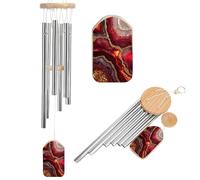 Abstract Crimson Red Marble with Gold Veins Wind Chimes Memorial Deep Tone Windchime with 6 Aluminum Tubes Outdoor Backyard Garden Decoration