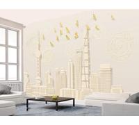 Abstract Cubic City Architecture Birds 3D Wallpaper Textured Silk Easy Install Living Room Sofa Bedroom Dining Room Home Decoration Wall-430cm×300cm