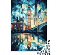 Abstract Cubist London Skyline with Iconic Landmarks 1000 Piece Jigsaw Puzzle, 38x26cm/1000pcs, for Adults, Screen-Free Leisure, Weekend Downtime And Puzzle Lovers