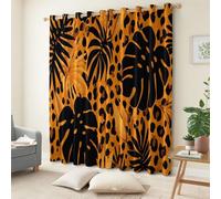 Abstract Curtains Eyelet Soft Thermal Insulated Blackout Curtains, Tropical Plant Black And Orange Leopard Print Print Ring Top Window Drapes for Bedroom Living Room 117 x 229 cm Drop 2 Panels