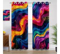 Abstract Curtains for Living Room, Colourful Neon Bright Blackout Curtains 90x90, Thermal Insulated Extra Wide Bedroom Curtain Eyelet, 2 Panels Drapes Home Decor