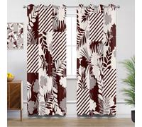 Abstract Curtains for Living Room, Floral Leaf Botanical Retro Blackout Curtains Thermal Insulated Extra Long Bedroom Curtain Eyelet, W90 X D108, 2 Panels Drapes Home Decorations
