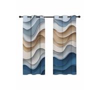 Abstract Curve Blackout Curtains for Bedroom Living Room, Wave Line Blue Gradient Modernism 54 In Long Thermal Insulated Room Darkening Drapes Grommet Window Treatments, 52 x 54 In