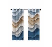 Abstract Curve Blackout Curtains for Bedroom Living Room, Wave Line Blue Gradient Modernism 63 In Long Thermal Insulated Room Darkening Drapes Grommet Window Treatments, 52 x 63 In