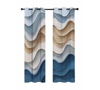 Abstract Curve Blackout Curtains for Bedroom Living Room, Wave Line Blue Gradient Modernism 84 In Long Thermal Insulated Room Darkening Drapes Grommet Window Treatments, 52 x 84 In