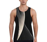 Abstract Curves Print Men's Workout Tank Top, Quick Dry Gym Muscle Tee, for Bodybuilding Training Sleeveless T Shirts, Black, Medium