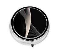 Abstract Curves Round Mini Pill Box: 3-Compartment Portable Metal Pill Organizer with Snap Closure, Ideal for Daily Travel Use