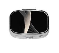 Abstract Curves Square Pill Box with Full Print Design - Portable Metal Travel Case for Vitamins & Medication, 2.2x1.6x0.7 Inch.