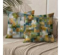 Abstract Cushion Covers 35 x 35 Green Cushions Set of 2 with Invisible Zipper Double Sided Pattern Velvet Throw Pillow Covers, Decorative Pillowcases for Garden Bench Patio Home Sofa Bed 1B-531