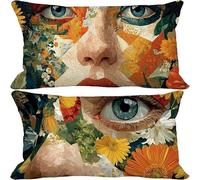 Abstract Cushion Covers 50 x 70 Set of 2, Outdoor Cushions Modern Sofa Pillows Covers, Rectangle Waterproof Linen Decorative Pillows with Invisible Zipper for Fall Outdoor Garden Furniture 3-3304t