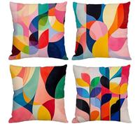 Abstract Cushion Covers 60x60 cm Set of 4 Outdoor Cushions Waterproof Linen Decorative Throw Pillow Covers Pink Pillowcases with Invisible Zipper,Indoor Sofa Outdoor Patio Spring Garden Decor Y-676
