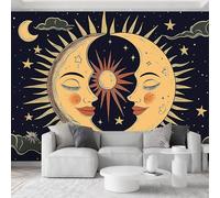 Abstract Custom Photo Murals 450W x 280H cm, Vintage Celestial Moon Clouds Removable Wallpaper - Night Purple Home Decoration Wall Art Covering for Living Room Bedroom Children's Room