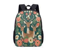Abstract Deer Head Print Backpack 17 Inch for School Students Graphic Plaid Pattern Gradient Grey Rucksack for Teens Kids (02)