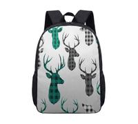 Abstract Deer Head Print Backpack 17 Inch for School Students Graphic Plaid Pattern Gradient Grey Rucksack for Teens Kids (01)