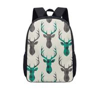 Abstract Deer Head Print Backpack 17 Inch for School Students Graphic Plaid Pattern Gradient Grey Rucksack for Teens Kids (07)