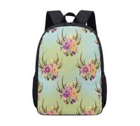 Abstract Deer Head Print Backpack 17 Inch for School Students Graphic Plaid Pattern Gradient Grey Rucksack for Teens Kids (06)