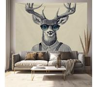Abstract Deer Tapestry, Retro Animals 3D Printing Wall Tapestry, Beige Suitable For Beach Towels, Yoga Mats, Living Room And Bedroom Decoration - 130 X 150 Cm