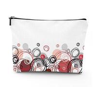 Abstract Design,Makeup Bags Travel Makeup Bag,Geometric Circles Rounded Shapes Art,for Women Large Cosmetic Bag Linen Makeup Organizer Toiletry Bags Purse Pouch,Black Red,7x9in