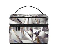Abstract Diamond Glitter Travel Makeup Case Versatile Zipper Makeup Bag Large Capacity Polyester Black One Size Black, Black/White, One Size