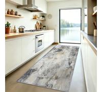Abstract Distressed Texture Runner Rug 120x300 cm, Grey Non-Slip Machine Washable Carpet, Vintage Background Print Low Pile Rugs for Lounge Bedroom Kitchen Bedside Office Indoor Floor Carpet