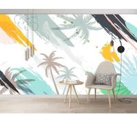 Abstract Doodle Coconut Leaves Creative 3D Wallpaper Premium Textured Silk Study Dining Living Room Bedroom Sofa TV Wall Easy Install-350cm×256cm