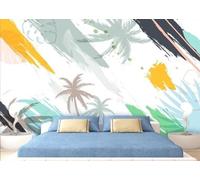 Abstract Doodle Coconut Leaves Creative 3D Wallpaper Textured Silk Easy Install Living Room Sofa Bedroom Dining Room Home Decoration Wall-250cm×170cm