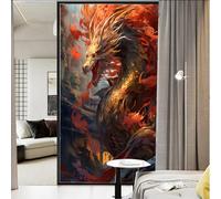 Abstract Dragon Privacy Window Film Retro Background Fantasy Animals Stained Glass Window Coverings No Glue Static Cling Window Film for Home Office Stores 45 x 60 cm