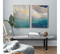 Abstract Dream Colors Gold Cyan Wall Art Canvas Painting Gallery Nordic Posters And Prints Decor Pictures for Living Room 90x150cm(35x59in) x2 No Frame
