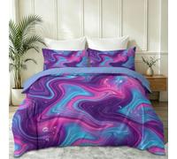 Abstract Duvet Cover Set Double 200 x 200 cm 3 Piece, Soft Microfiber Reversible Quilt Covers, Marble Swirl Wave Printed Bedding Sets with 2 Pillowcases and Zipper Closure, Purple