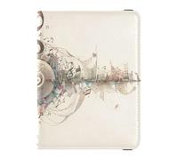 Abstract Electrocardiogram Music Notes Beige Leather Passport Holder Covers Case Passport Cover Passport Holder Combo with Vaccine Card Slot Ultra Slim