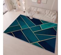 Abstract Elegant Geometry Area Rug, Extra Large Washable Rug, Soft Touch Short Pile Area Rugs Non-Slip Non Shedding, Dark Teal Navy Blue Carpet for Living Room Dining Bedroom Office 140 x 200 cm