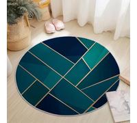 Abstract Elegant Geometry Rugs Round 120 cm Living Room Modern Non-Slip Area Rug, Round Machine Washable Floor Carpet, Low Pile Soft Circle Rug for Bedroom Kids Room Decor, Dark Cyan Navy Blue