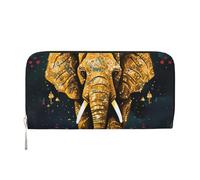 Abstract Elephant Leather Wallet For Women Girl, Zip Around Credit Card Holder Long Pu Wallet Clutch Purse Waterproof Travel Handbag