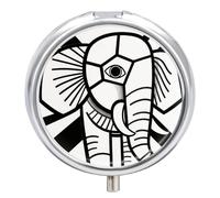 Abstract Elephant Pill Box 3-Compartment Travel Pill Organizer Portable Round Medicine Case with Mirror Design for Vitamins, Jewelry & Essentials Durable Pocket Pillbox for Purse, Camping