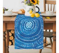 Abstract Ethnic Blue Tie-Dye Art Table Runner 72 Inches Long, Watercolor Dyeing Texture Washable Table Runners Heat-Insulation Kitchen Dining Table Decorations for Home Party Decor 13x72in
