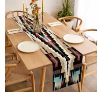 Abstract Ethnic Style Art Table Runner 13x36 inch Retro Brown Green Weaving Pattern Cotton Linen Dining Table Runner Ideal for Dresser Kitchen Coffee Tables - Machine Washable