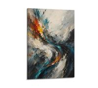 Abstract Expressionism Teal Orange Impasto Style Poster 24x36in | Sweeping curves, ivory and charcoal contrasts, layered brushwork imagery, accents for contemporary interiors