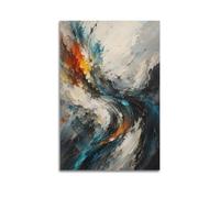 Abstract Expressionism Teal Orange Impasto Style Poster 24x36in | Sweeping curves, ivory and charcoal contrasts, layered brushwork imagery, accents for contemporary interiors